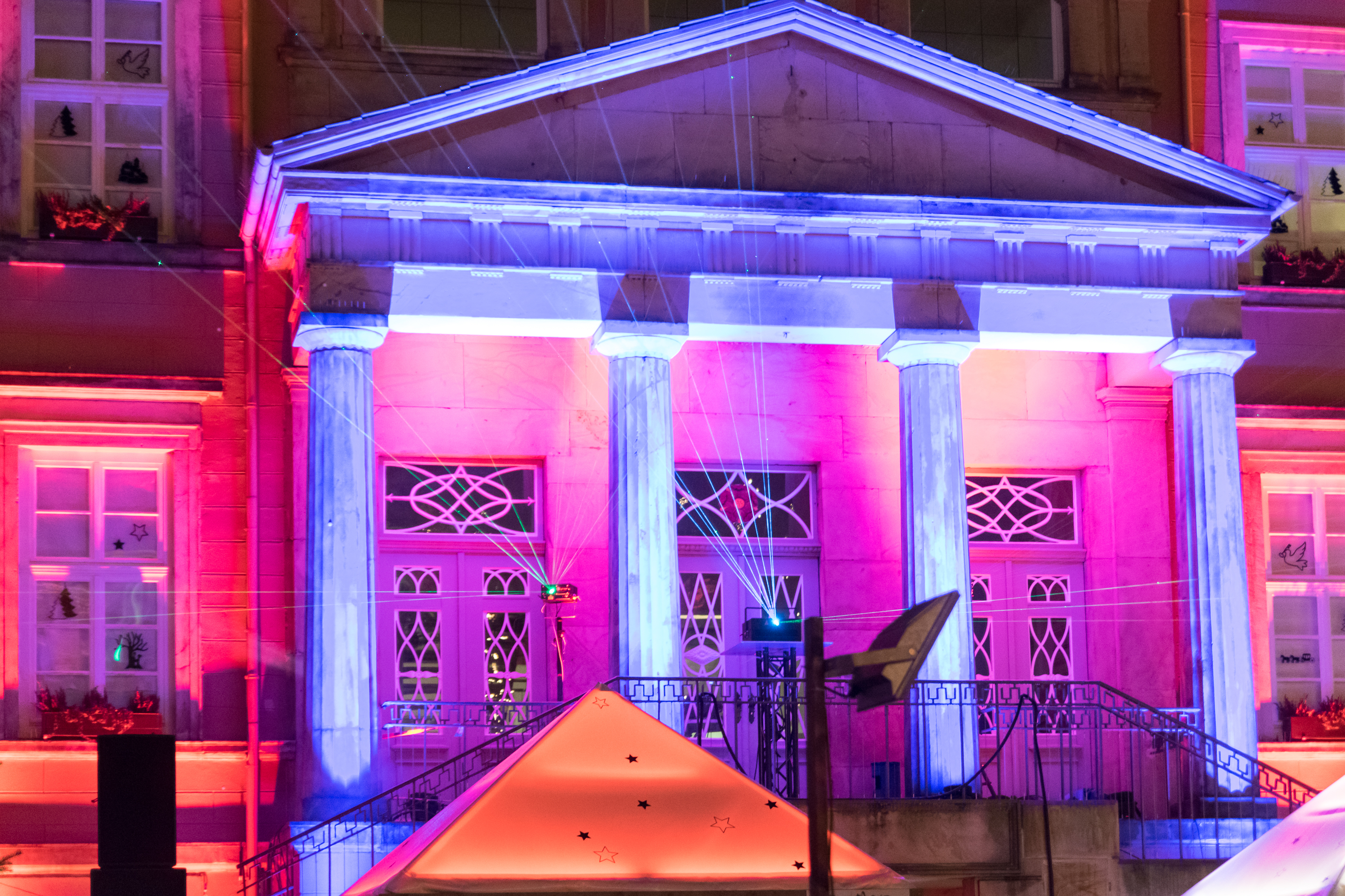 Colorful laser show beams